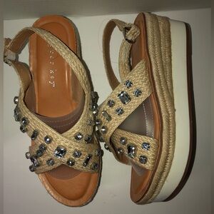 Copper Key Tan Espadrille Platform Sandals with Rhinestone Accents